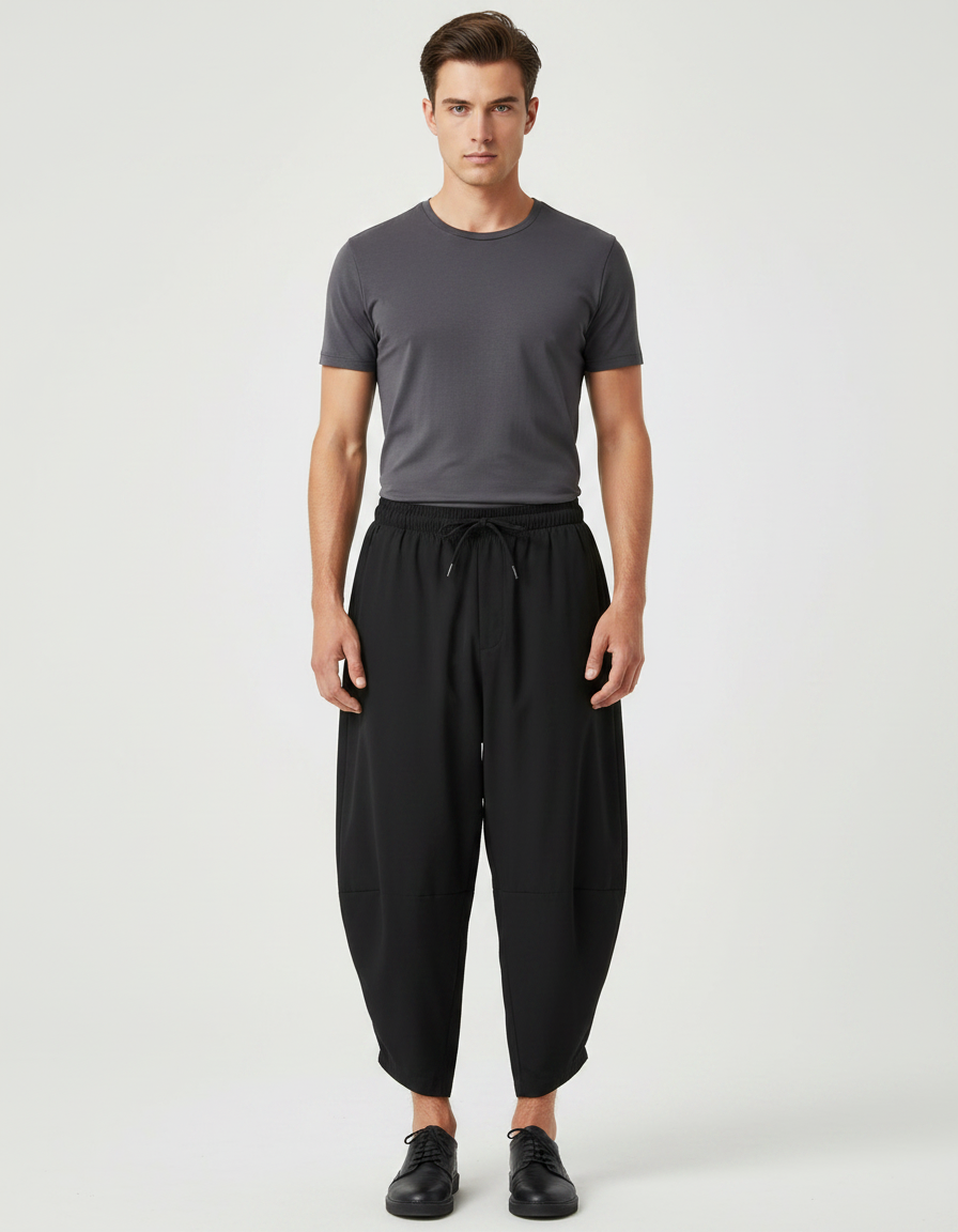 Pantalon Chinois Noir Ample Harem Cordon Décontracté - Polyester