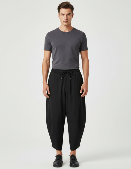 Pantalon Chinois Noir Ample Harem Cordon Décontracté - Polyester
