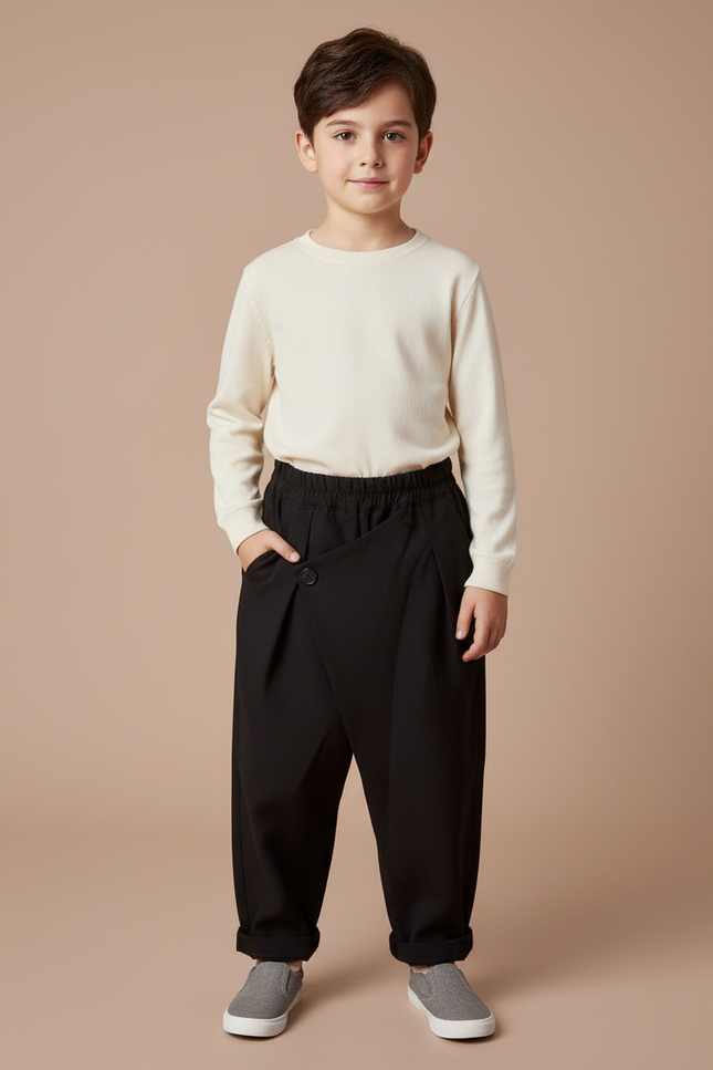 Pantalon Chinois Noir Ample Unisexe Décontracté Élégant - Polyester