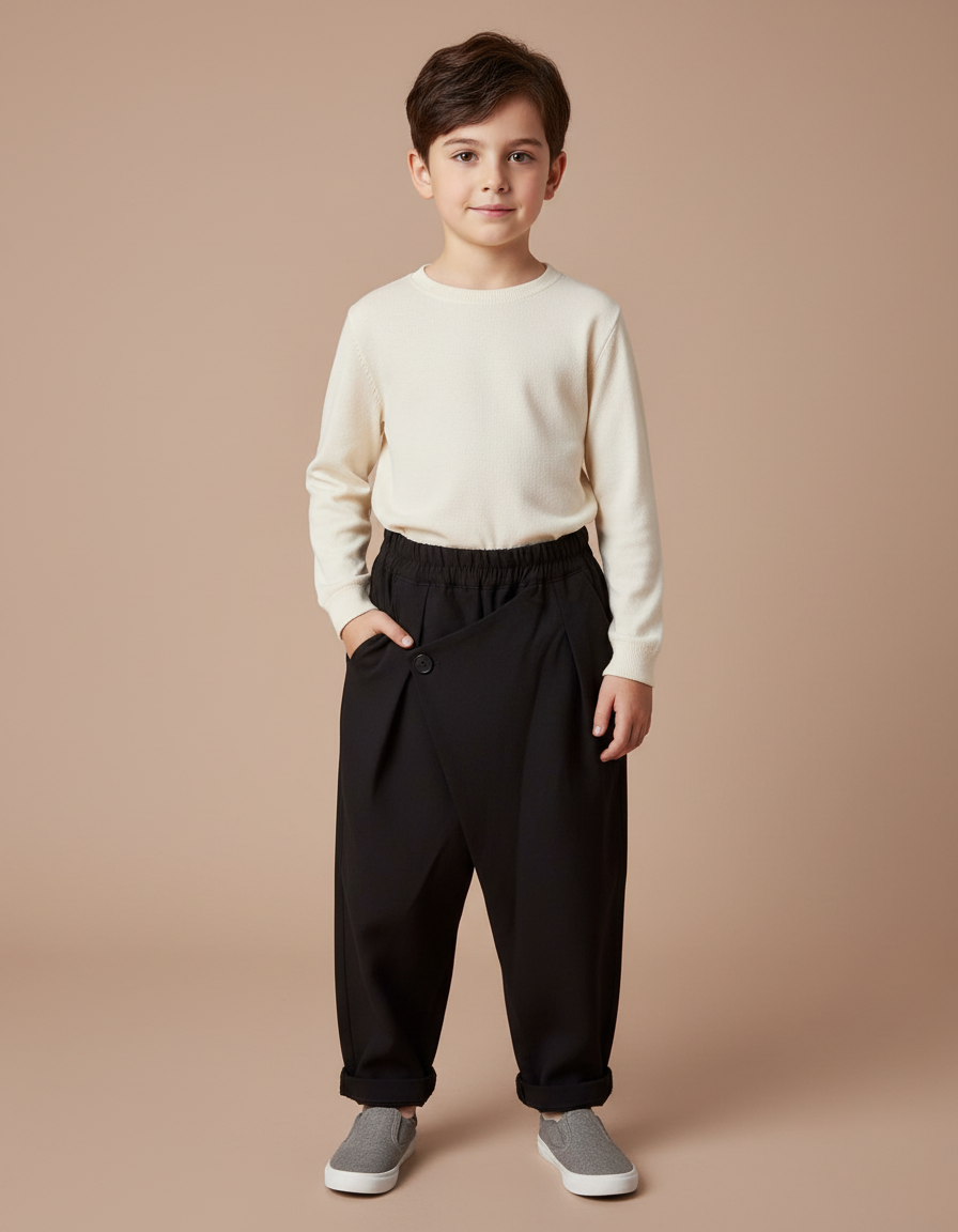 Pantalon Chinois Noir Ample Unisexe Décontracté Élégant - Polyester