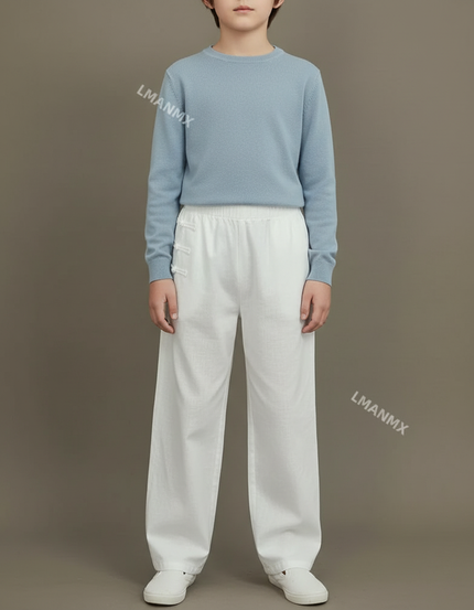 Pantalon Chinois Blanc Ample Coton Lin Enfant