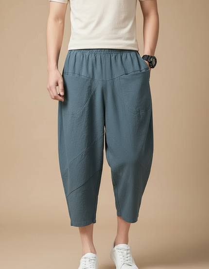 Pantalon Chinois Ample Lin Décontracté Bleu Homme