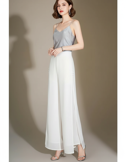 Pantalon Chinois Blanc Fluide Élégant Taille Haute - Soie
