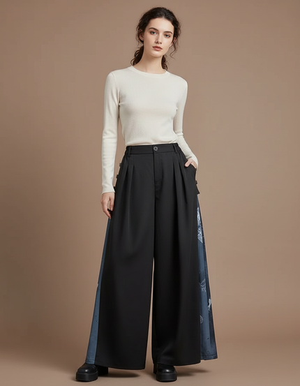 Pantalon Chinois Femme Noir Large Moderne - Polyester