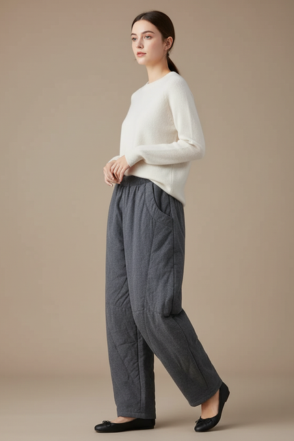 Pantalon Chinois Gris Matelassé Chaud Hiver Femme - Molleton