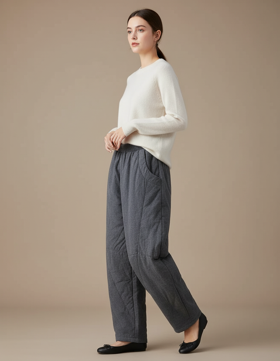 Pantalon Chinois Gris Matelassé Chaud Hiver Femme - Molleton