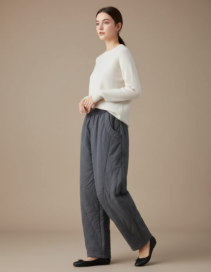 Pantalon Chinois Gris Matelassé Chaud Hiver Femme - Molleton