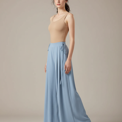 Pantalon Chinois Bleu Ciel Fluide Plissé Ample Femme - Viscose