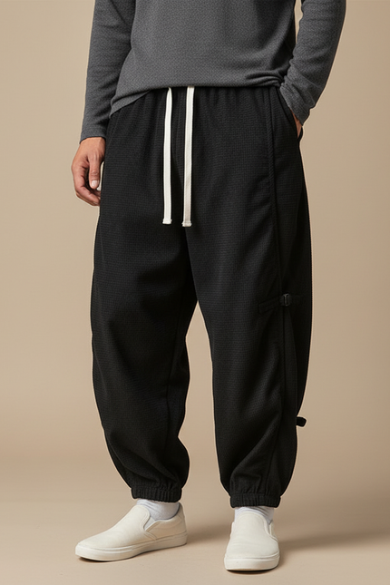 Pantalon Chinois Noir Ample Cargo Décontracté Homme - Maille