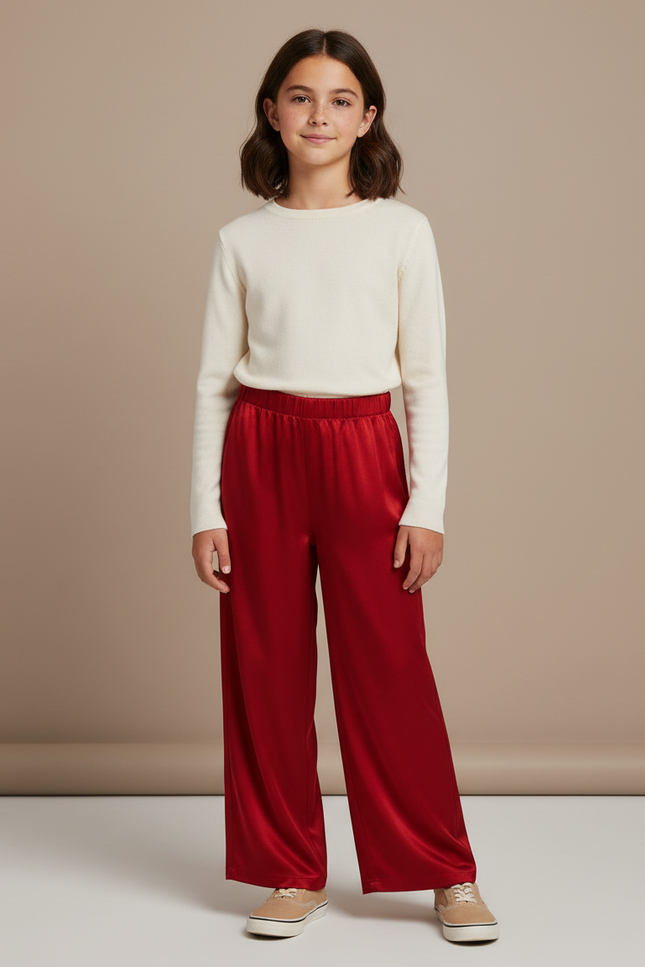 Pantalon Chinois Rouge Satiné Ample Fluide Enfant