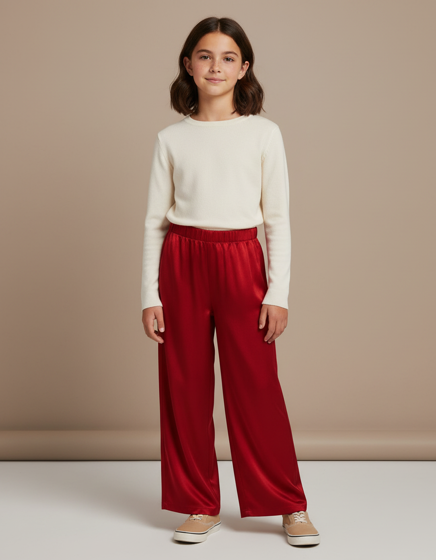 Pantalon Chinois Rouge Satiné Ample Fluide Enfant