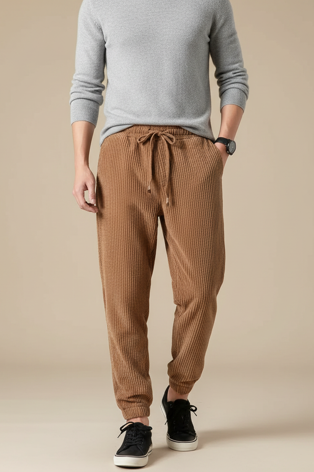 Pantalon Chinois Marron Côtelé Harem Décontracté Homme - Cordé