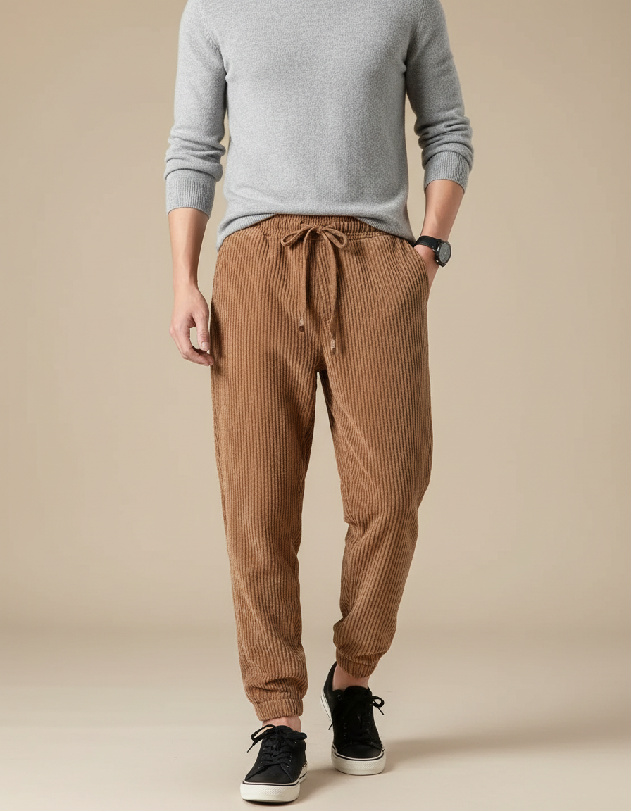 Pantalon Chinois Marron Côtelé Harem Décontracté Homme - Cordé