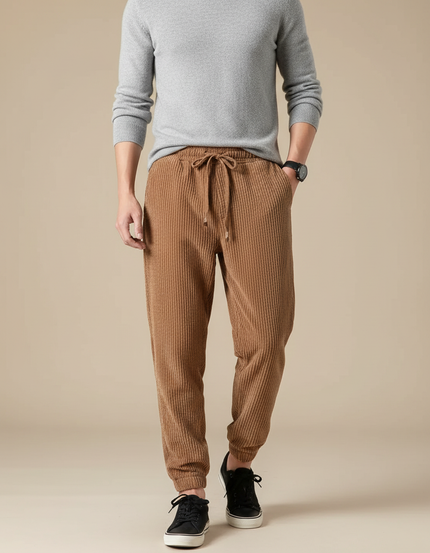 Pantalon Chinois Marron Côtelé Harem Décontracté Homme - Cordé