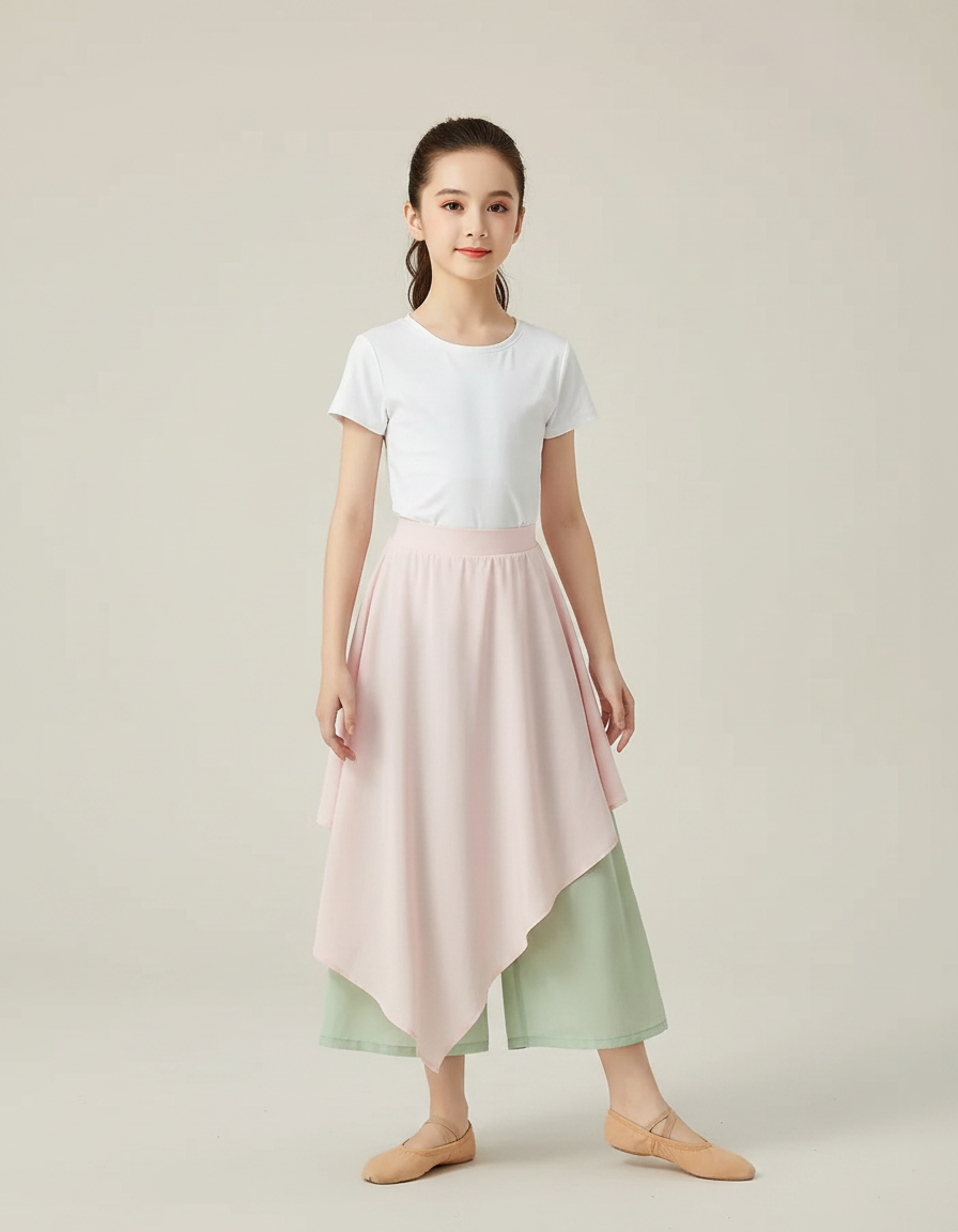 Pantalon Chinois Vert Clair Jupe Superposée Fluide Élégant - Viscose