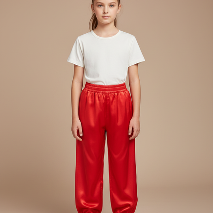 Pantalon Chinois Rouge Satiné Fluide Enfant Traditionnel