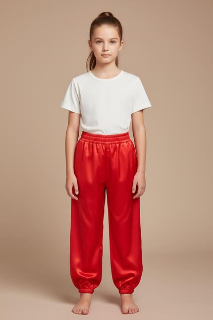 Pantalon Chinois Rouge Satiné Fluide Enfant Traditionnel
