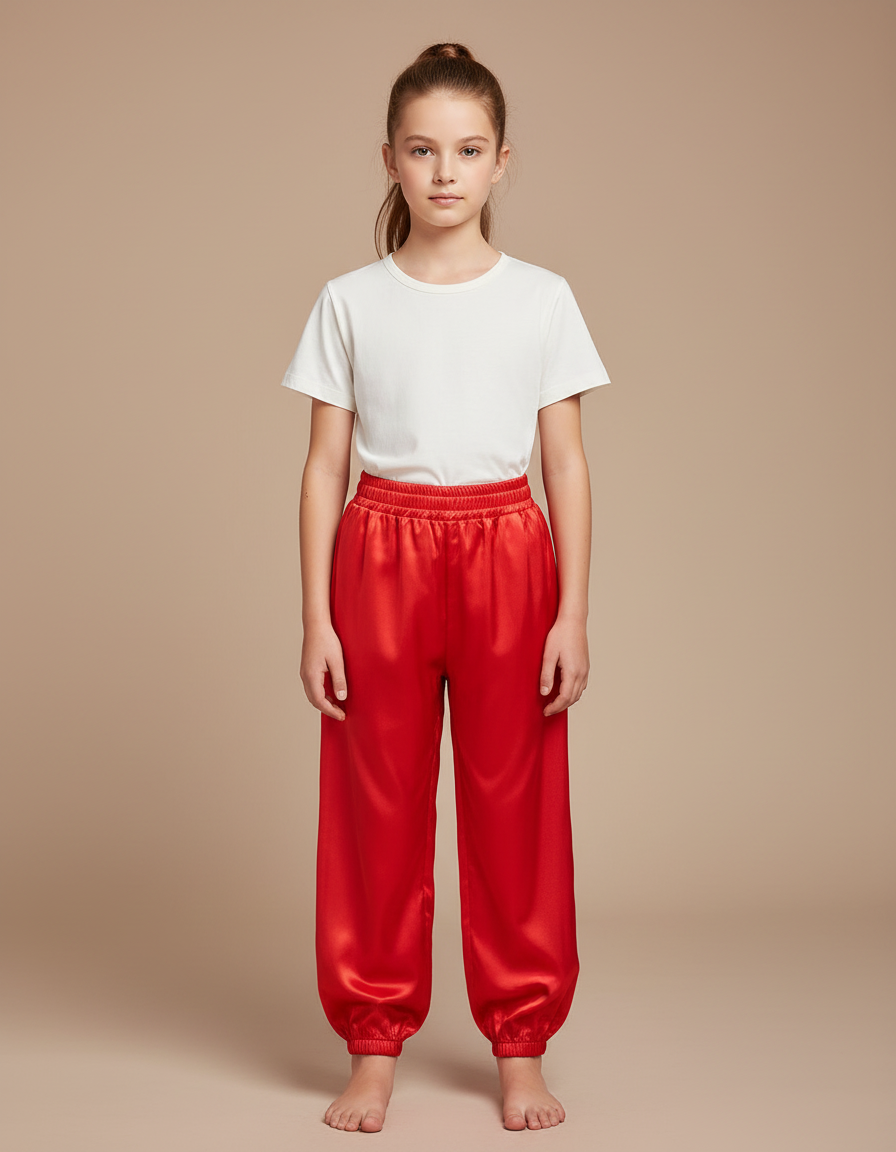 Pantalon Chinois Rouge Satiné Fluide Enfant Traditionnel