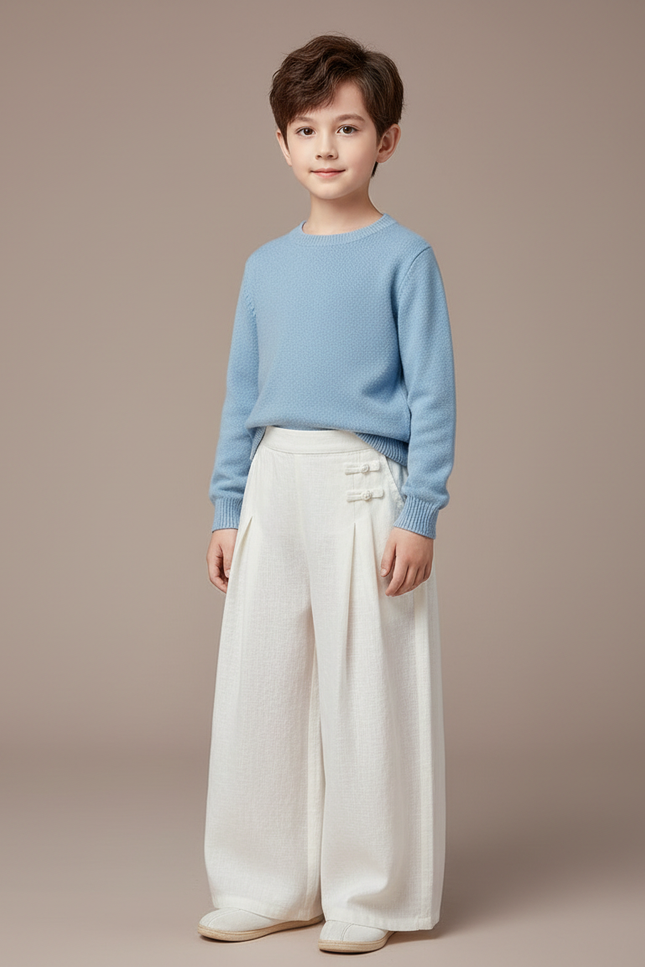Pantalon Chinois Blanc Ample Lin Plissé Enfant