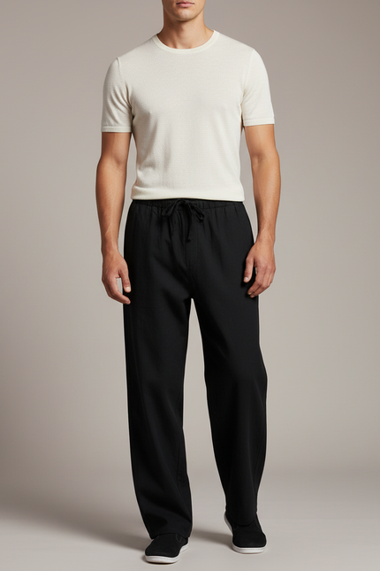 Pantalon Chinois Noir Ample Coton Lâche Uni