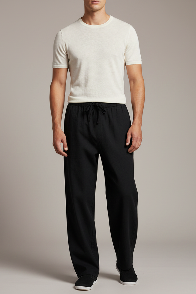 Pantalon Chinois Noir Ample Coton Lâche Uni