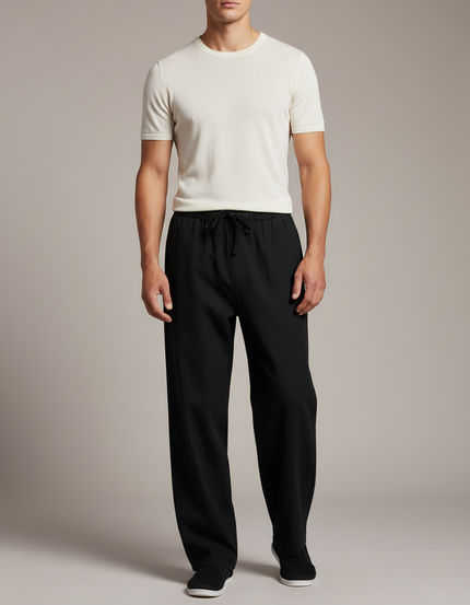 Pantalon Chinois Noir Ample Coton Lâche Uni