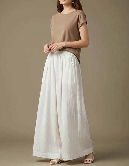Pantalon Chinois Blanc Ample Lin Plissé Fluide