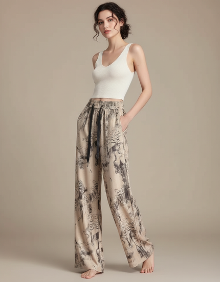 Pantalon Chinois Imprimé Fluide Ample Décontracté Soie