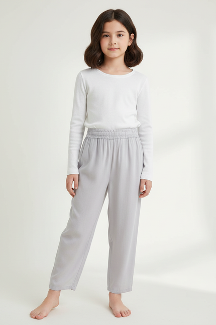 Pantalon Chinois Gris Clair Fluide Ample Enfant - Viscose