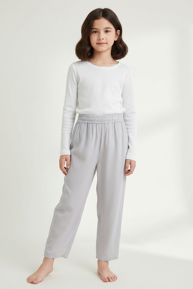 Pantalon Chinois Gris Clair Fluide Ample Enfant - Viscose