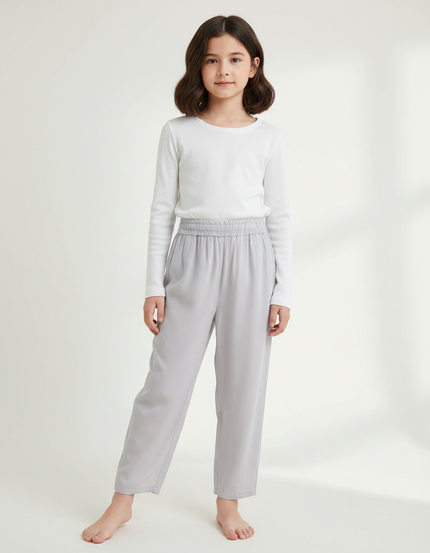 Pantalon Chinois Gris Clair Fluide Ample Enfant - Viscose