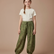 Pantalon Chinois Vert Ample Motif Floral Fille - Viscose