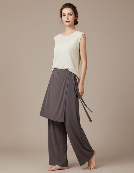 Pantalon Chinois Gris Fluide Ample Moderne Femme - Polyester