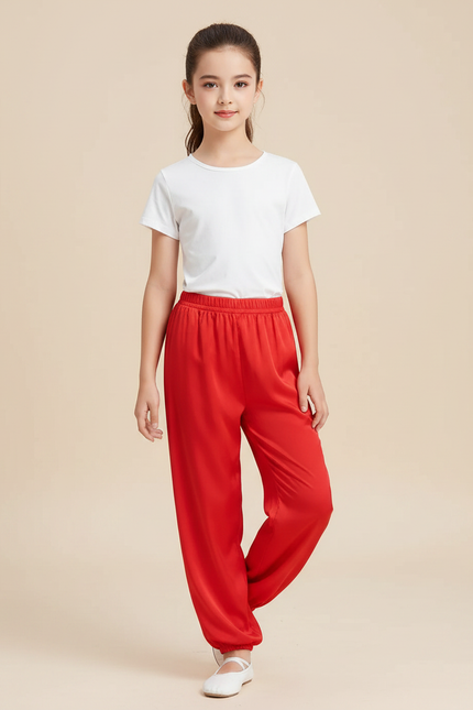 Pantalon Chinois Rouge Satiné Fluide Sport Enfant