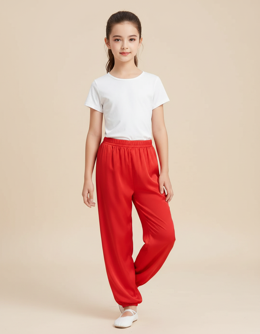 Pantalon Chinois Rouge Satiné Fluide Sport Enfant