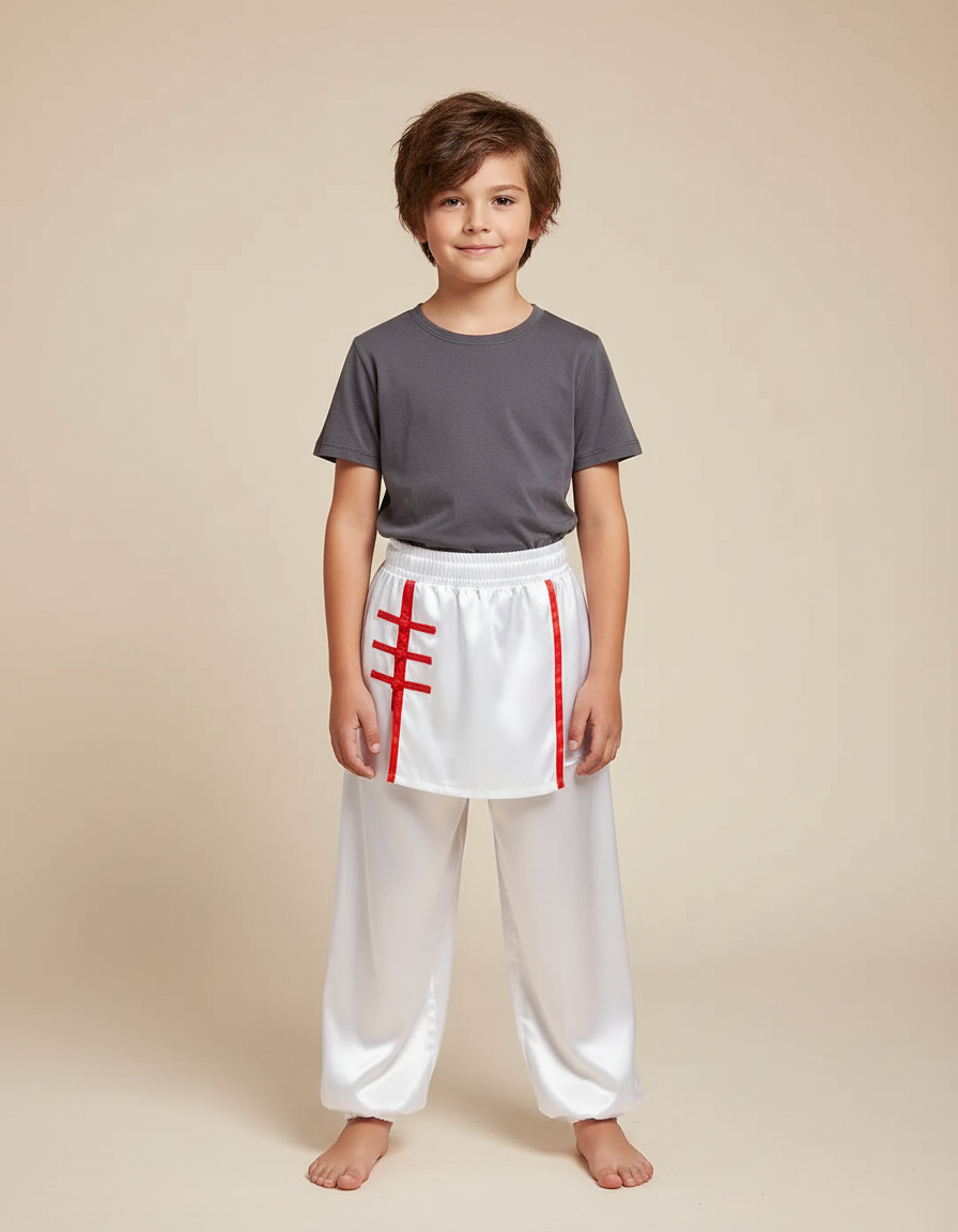 Pantalon Chinois Blanc Satiné Ample Décontracté Enfant