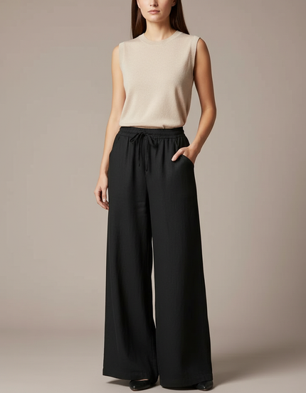 Pantalon Chinois Noir Ample Fluide Coton Lin