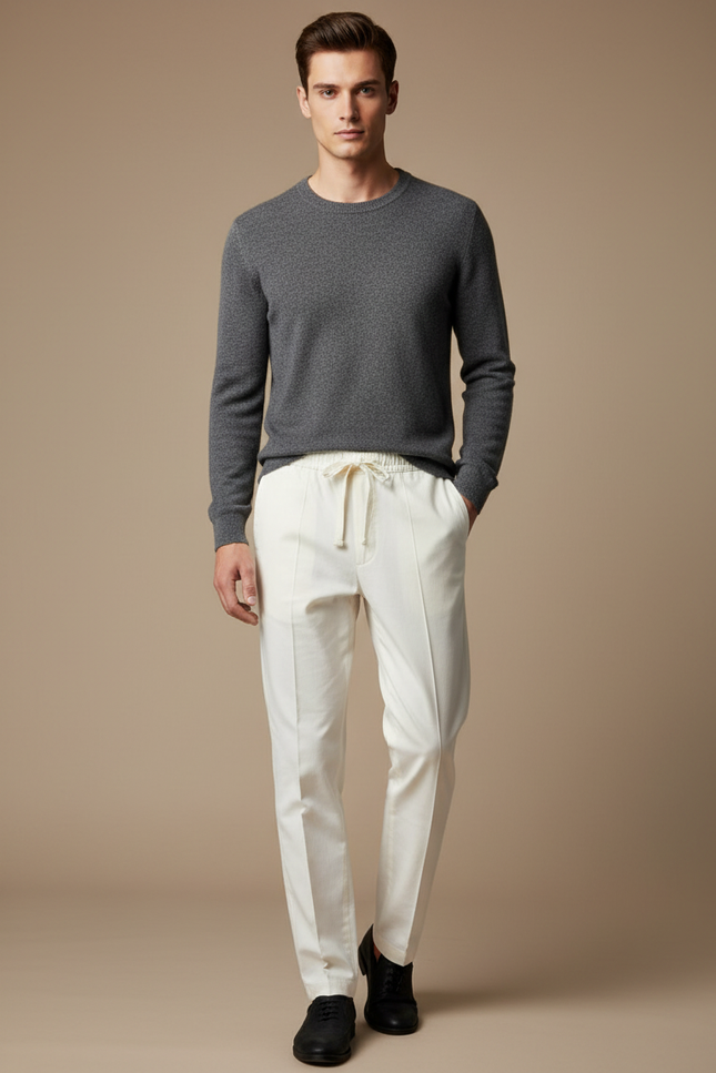 Pantalon Chinois Crème Lin Cordon Décontracté Homme - Beige