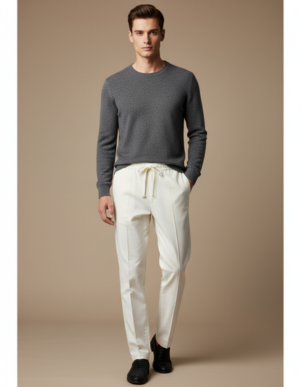 Pantalon Chinois Crème Lin Cordon Décontracté Homme - Beige