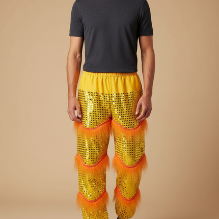 Pantalon Chinois Scintillant Doré Fourrure Orange Homme - Polyester