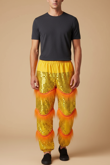 Pantalon Chinois Scintillant Doré Fourrure Orange Homme - Polyester
