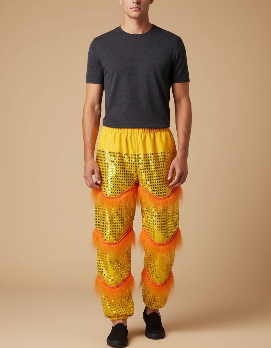 Pantalon Chinois Scintillant Doré Fourrure Orange Homme - Polyester