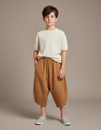 Pantalon Chinois Harem Coton Ample Garçon Marron