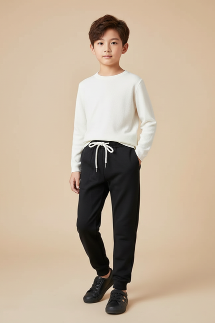 Pantalon Chinois Noir Cordon Ample Décontracté Enfant - Molleton