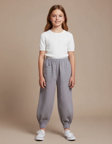Pantalon Chinois Gris Ample Coton Enfant Décontracté - Lin