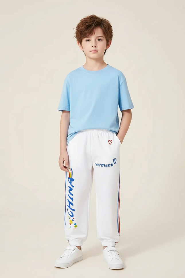 Pantalon Chinois Blanc Sport Imprimé Garçon - Molleton