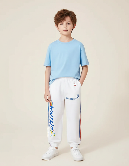 Pantalon Chinois Blanc Sport Imprimé Garçon - Molleton