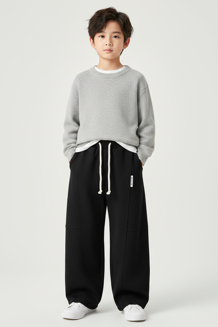 Pantalon Chinois Noir Ample Sport Coton Garçon - Molleton
