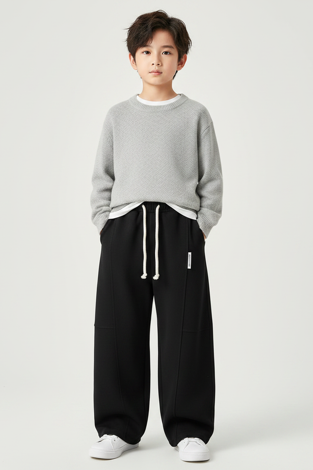 Pantalon Chinois Noir Ample Sport Coton Garçon - Molleton