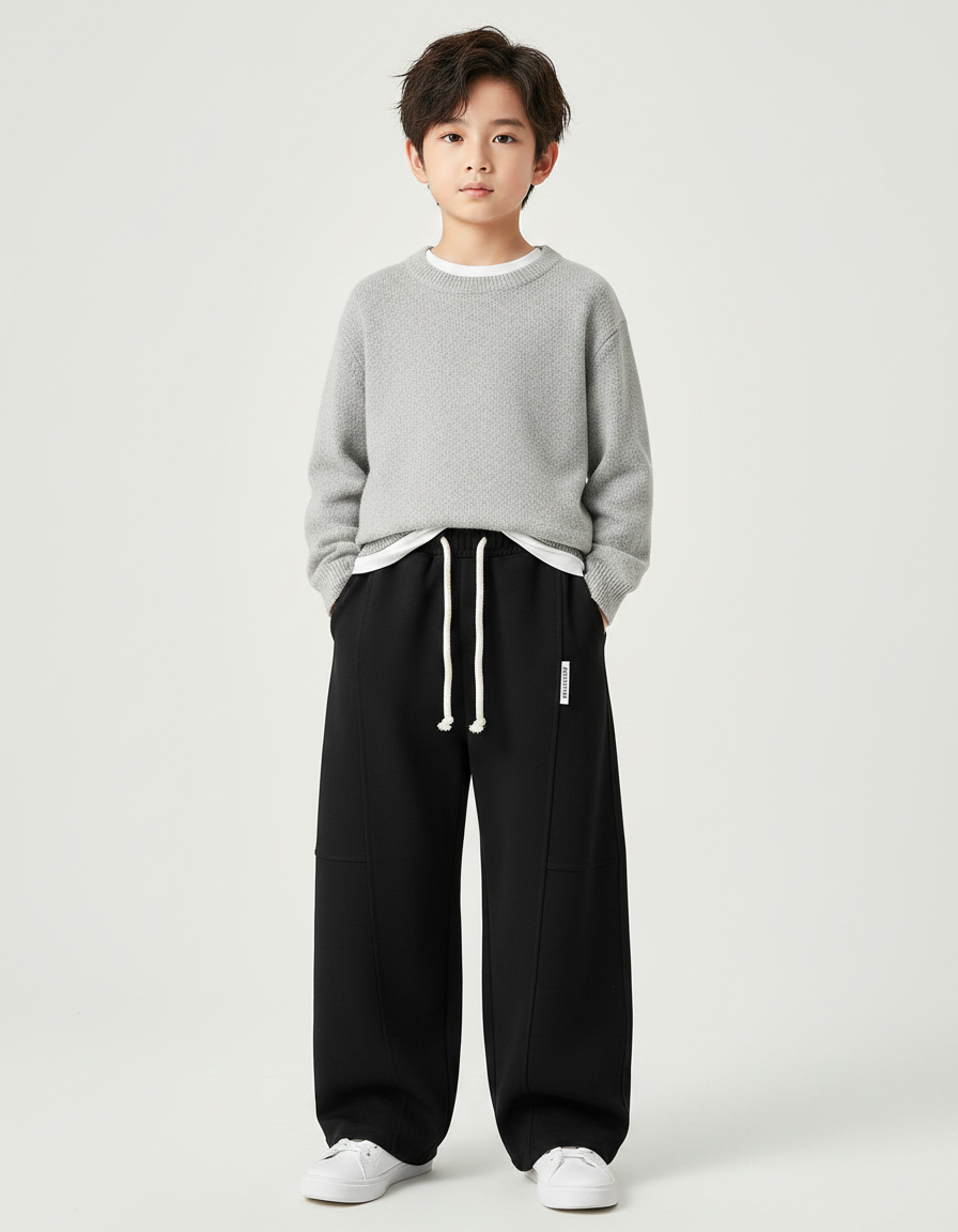 Pantalon Chinois Noir Ample Sport Coton Garçon - Molleton